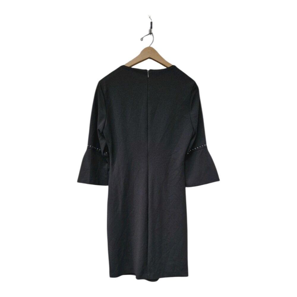 DKNY Black  Sheath Dress Size 8 Studded Bell Sleeve Classic Minimalist Career - Picture 2 of 10
